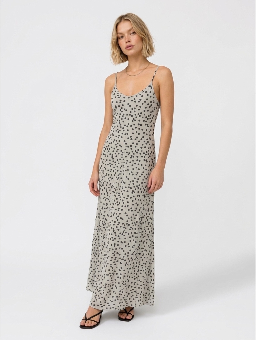 Urban Way Size L White Black Polka Dot Mesh Maxi Slip Dress NWT